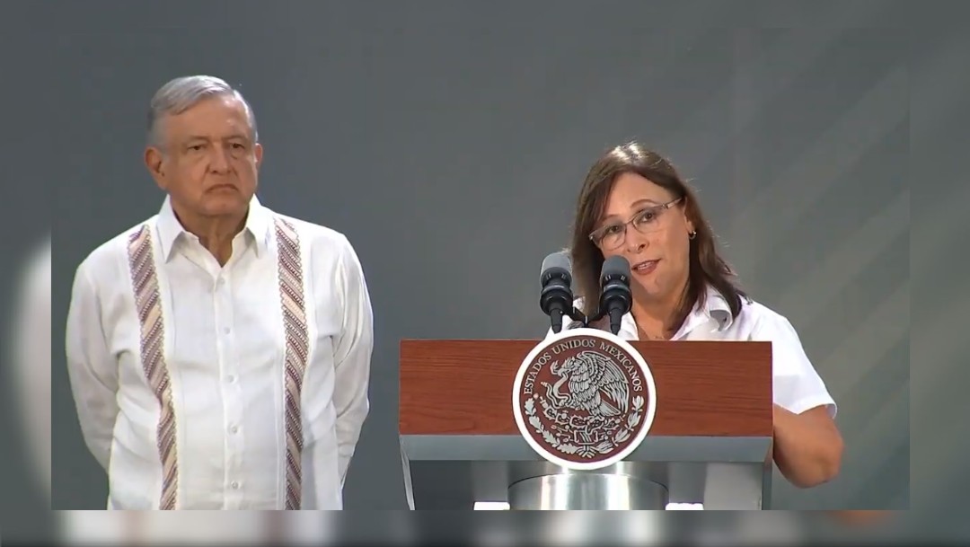 Rocío Nahle, secretaria de Energía, ofrece una conferencia de prensa junto al presidente Andrés Manuel López Obrador, 23 AGOSTO 2019