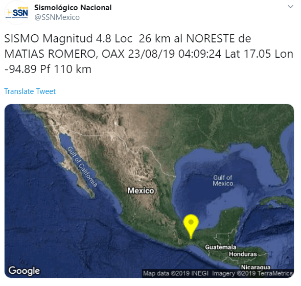 IMAGEN Se registra sismo en Oaxaca (SSN)