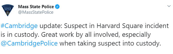 IMAGEN Detienen a tirador activo en Universidad de Harvard (Twitter)