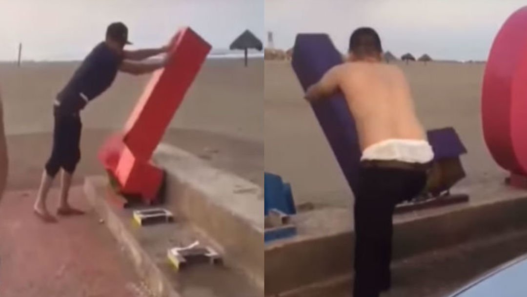 Foto Jóvenes vandalizan y destruyen letras turísticas de playa
