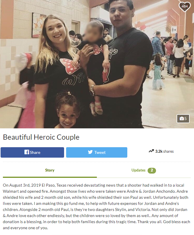FOTO Tiroteo El Paso: Mueren mamá y papá para salvar a bebé (GoFundMe)