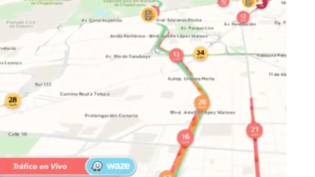 Foto: Mapa Waze por bloqueo de policías, 29 de agosto de 2019, Ciudad de México 