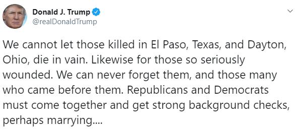imagen Trump lamenta muertes por tiroteos en Ohio y Texas (Twitter)