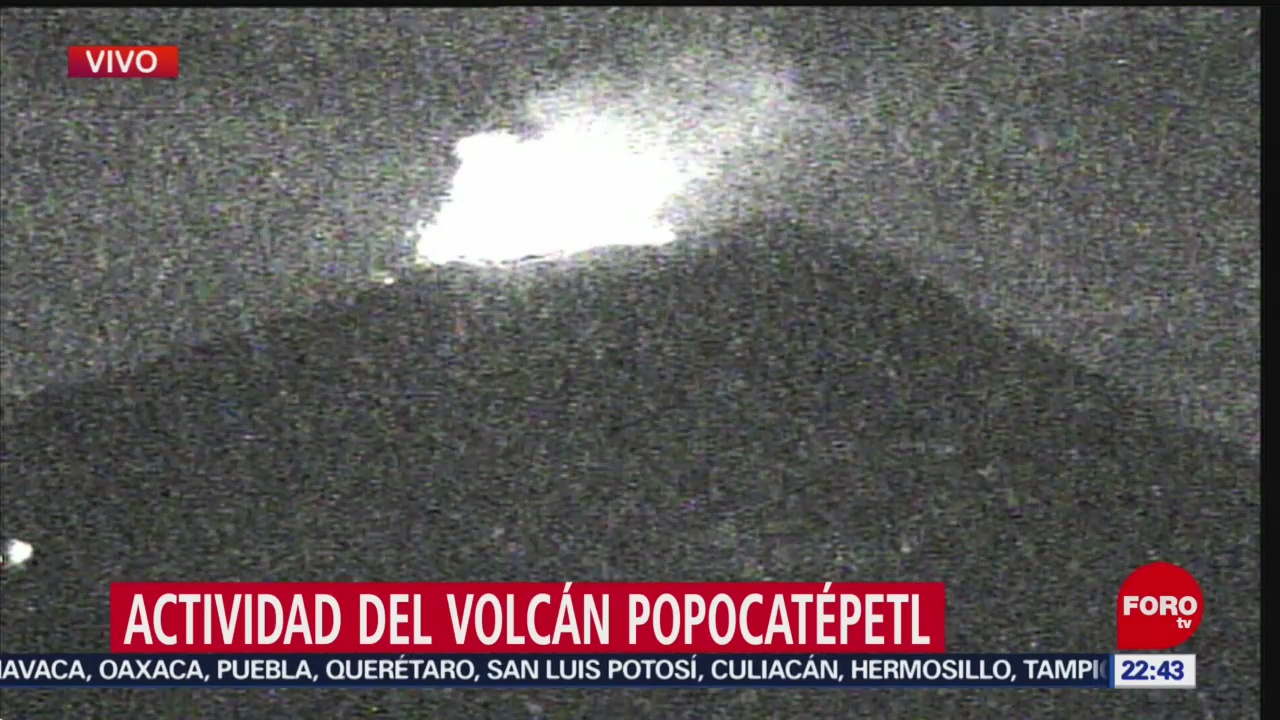 FOTO: Volcán Popocatépetl mantiene intensa actividad esta noche, 25 Agosto 2019