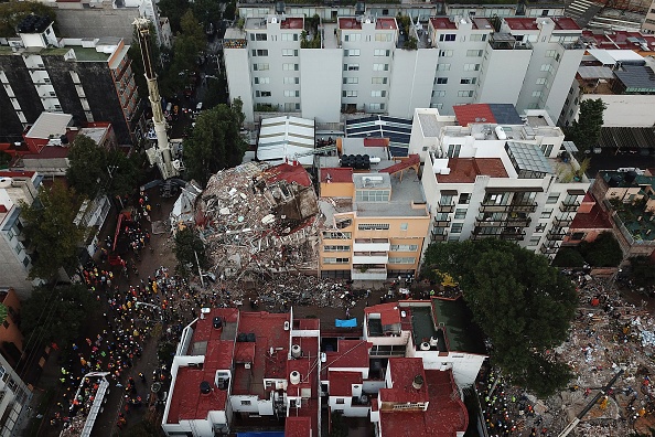 Foto: Una imagen aérea muestra un edificio colapsado por el sismo del 19 de septiembre de 2017 en la Ciudad de México, 19 de septiembre de 2019, (Getty Images, archivo)