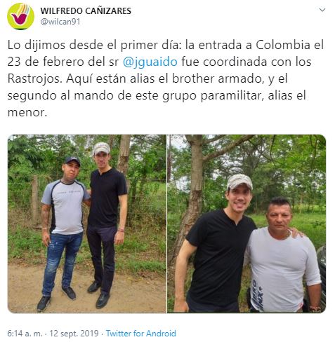 Foto Acusan a Juan Guaidó de estar vinculado con grupo criminal 'Los Rastrojos' 12 septiembre 2019