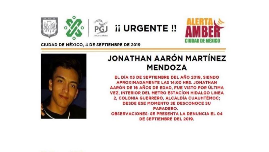Alerta Amber: Ayuda a localizar a Jonathan Aarón Martínez Mendoza