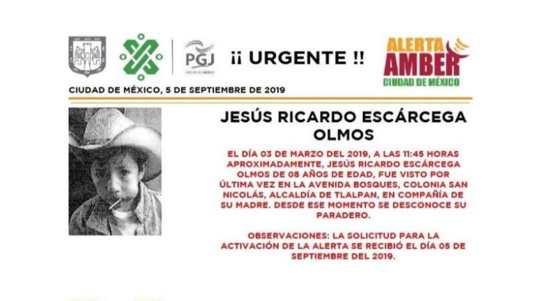 Alerta Amber: Ayuda a localizar a Jesús Ricardo Escárcega Olmos