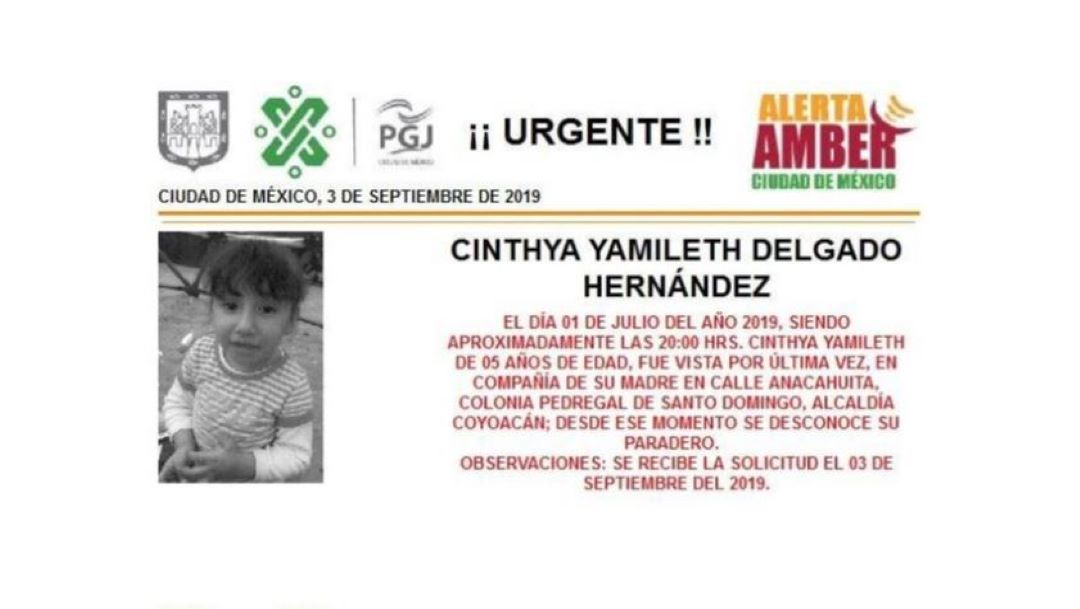 Foto Alerta Amber para localizar a Cinthya Yamileth Delgado 5 septiembre 2019