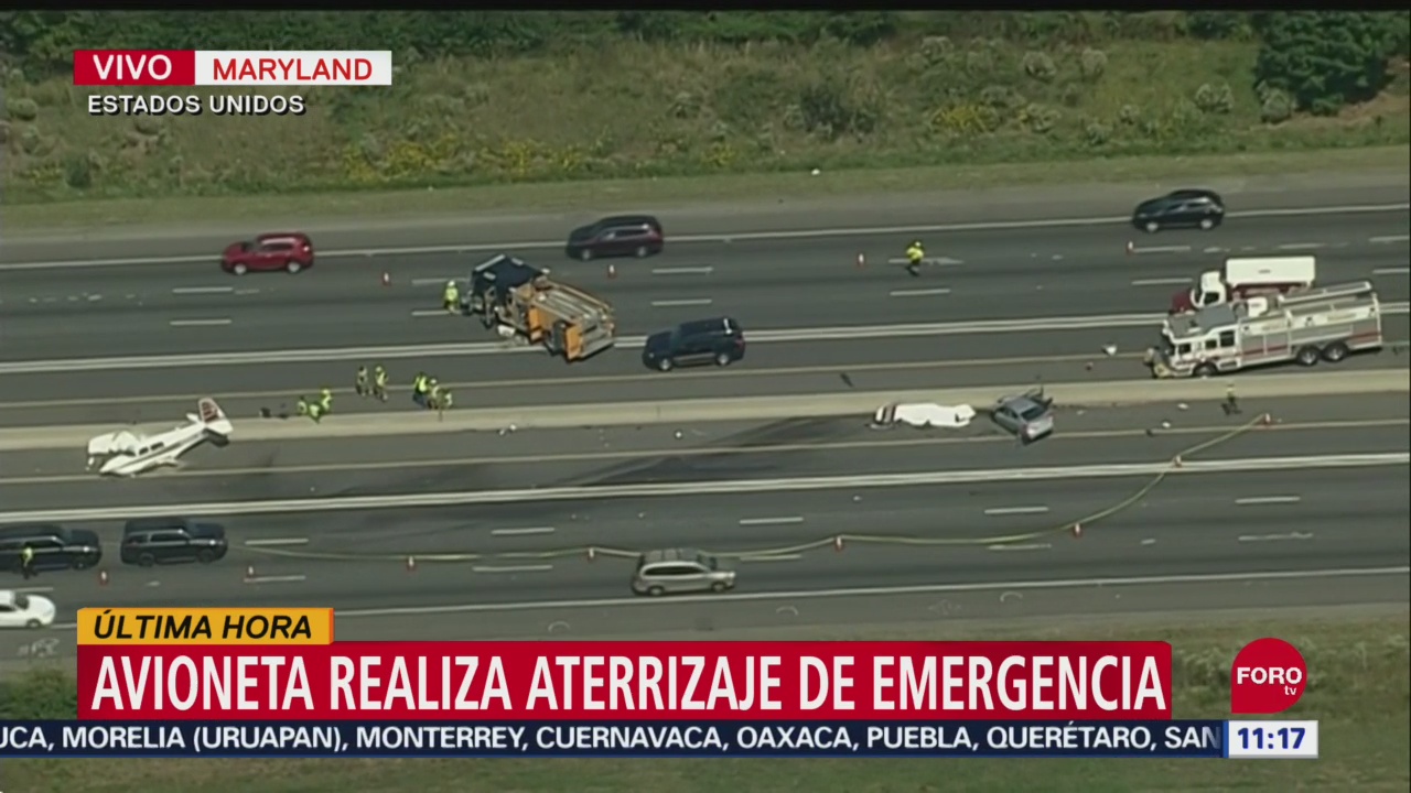 Avioneta realiza aterrizaje de emergencia en autopista de Maryland, EU