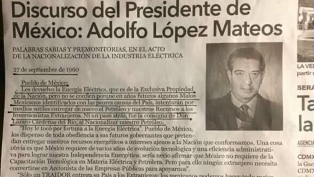 Foto: AMLO recuerda carta de Adolfo López Mateos sobre nacionalización de la industria eléctrica, 26 septiembre 2019