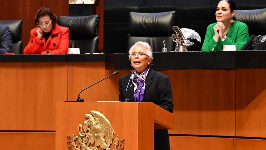 Foto: Olga Sánchez Cordero en el pleno del Senado, 26 de septiembre de 2019 (Twitter @Segob)
