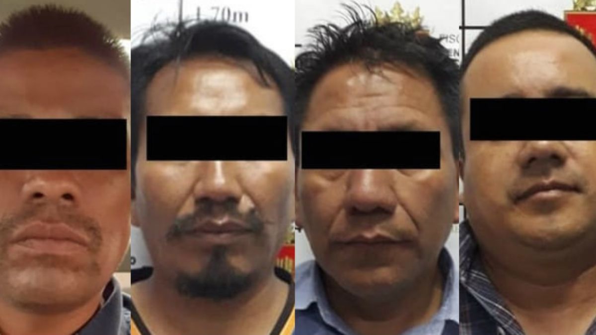Foto: La FGE de Chiapas detuvo a Marco Antonio “N”, Sebastián “N”, Benancio “N” y Orbelín “N”. Twitter/@FGEChiapas