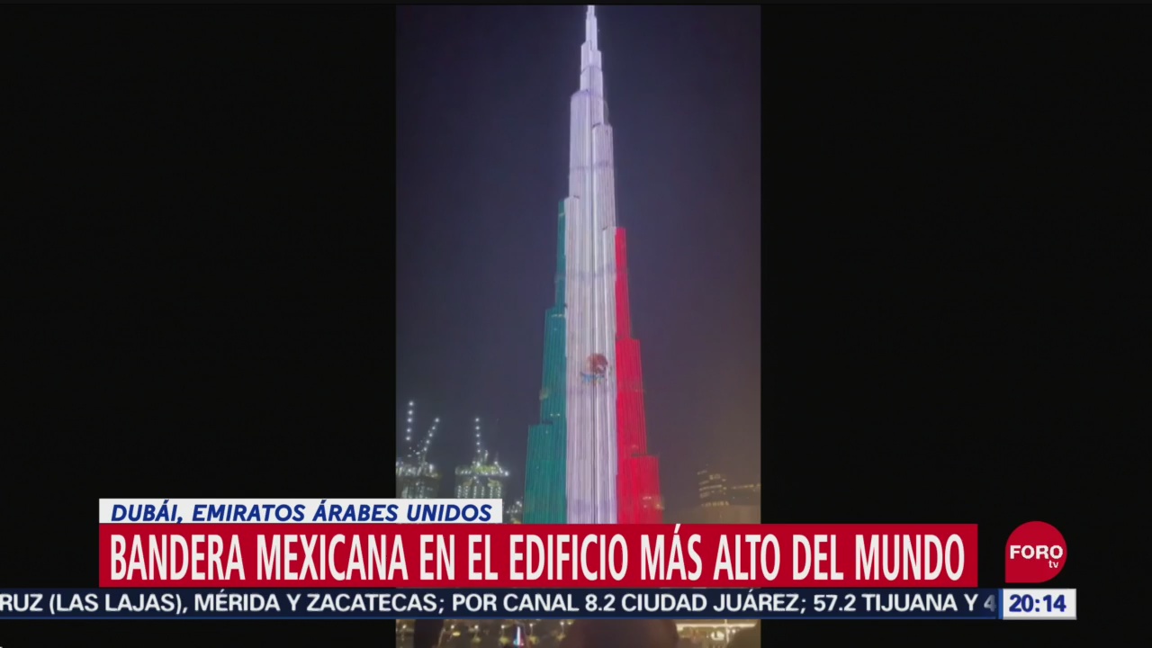 FOTO: Iluminan con la bandera de México el Burj Khalifa de Dubái, 16 septiembre 2019