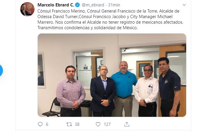 Foto: Tuit del secretario de Relaciones Exteriores, Marcelo Ebrard, 1 septiembre 2019