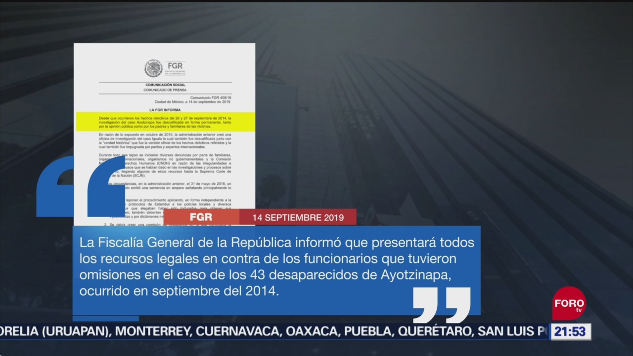 FOTO: Presentarán recursos legales contra funcionarios por omisiones en caso Ayotzinapa, 14 septiembre 2019
