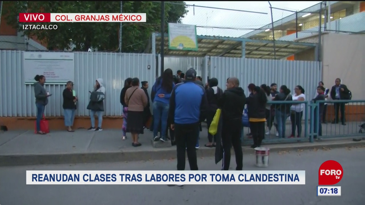Reanudan clases tras labores por toma clandestina en Iztacalco
