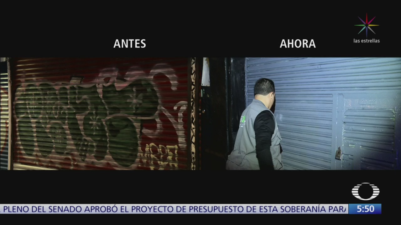 Retiran grafitis en fachadas de negocios del Centro Histórico CDMX