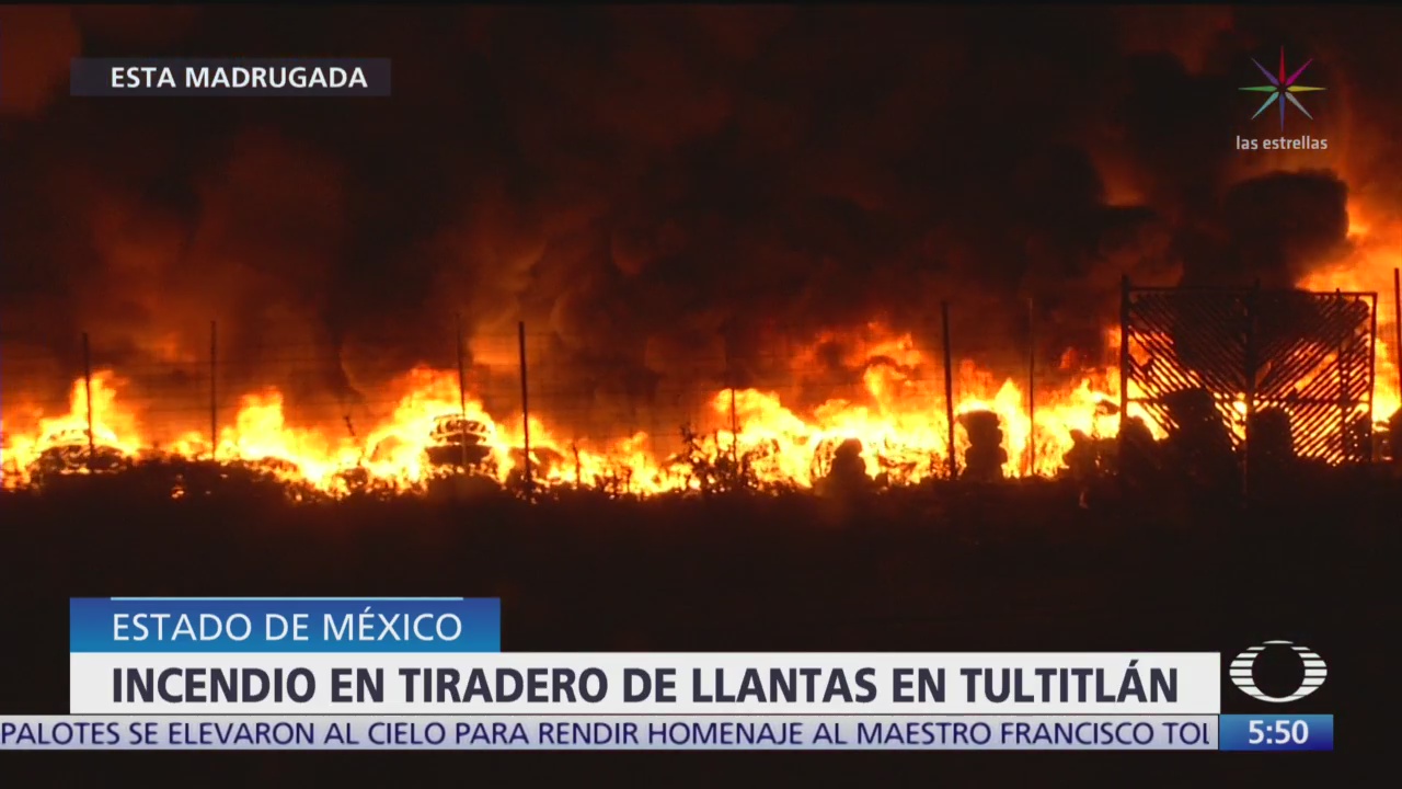 Se incendia tiradero de llantas en Tultitlán, Estado de México