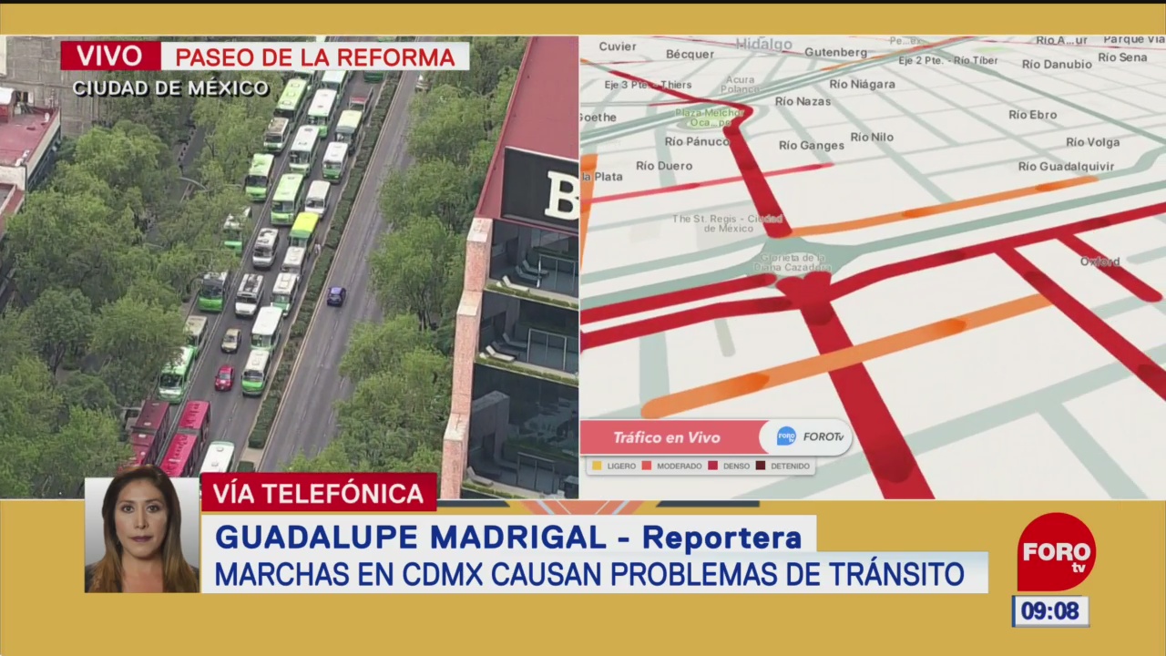 Transportistas afectan vialidad en Paseo de la Reforma, CDMX