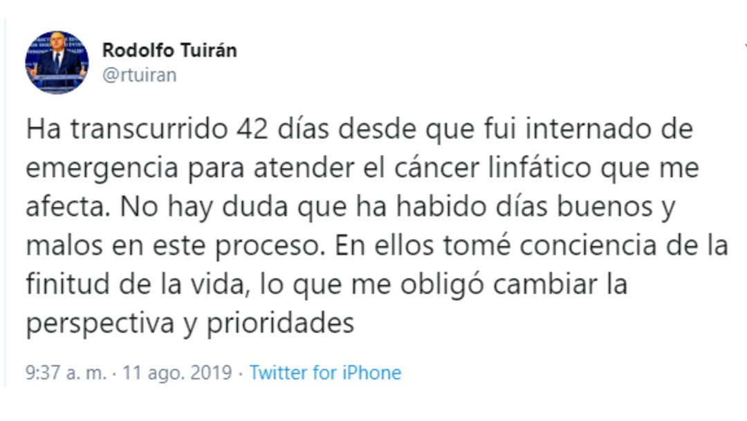 Foto: Tuit del señor Rodolfo Tuirán, 11 de agosto de 2019, Ciudad de México 