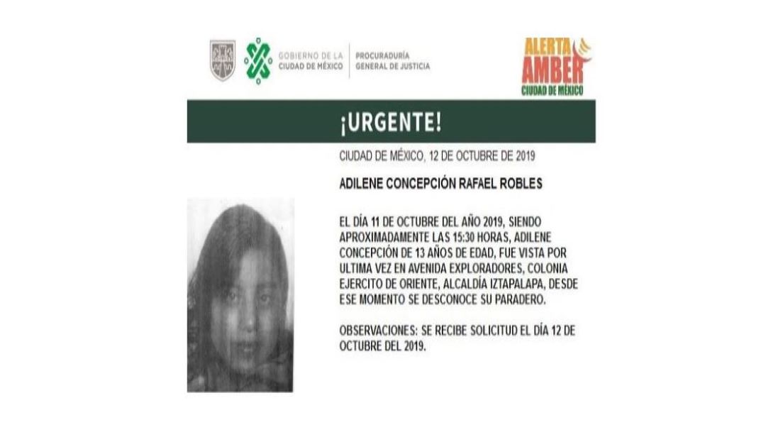 Alerta Amber: Ayuda a localizar a Adeline Concepción Rafael Robles