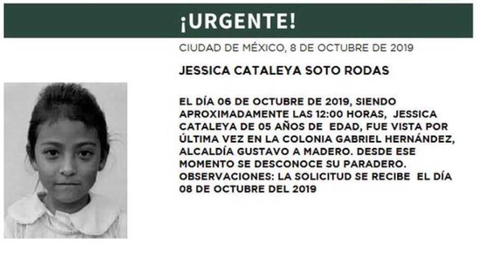 Alerta Amber: Ayuda a localizar a Jessica Cataleya Soto Rodas