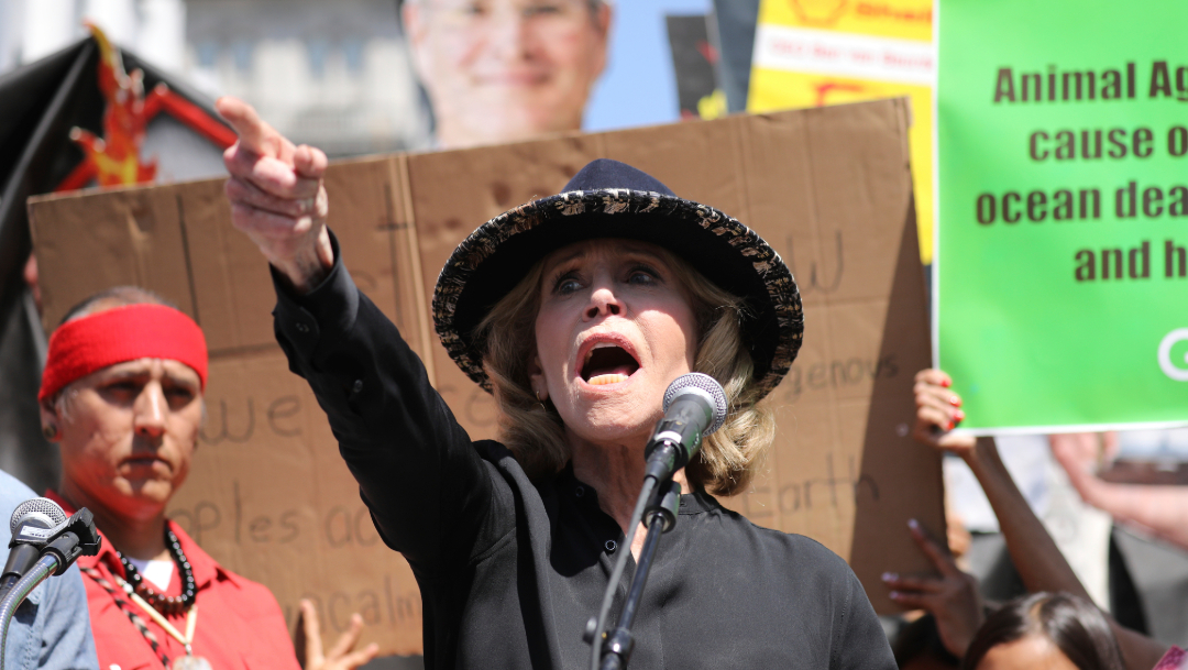 Foto: Jane Fonda ha acudido a varias protestas contra el cambio climático, 11 de octubre de 2019, (AP, archivo)