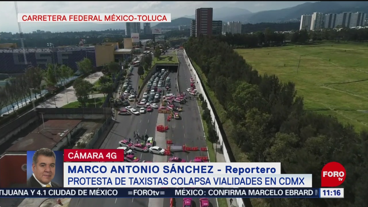 Así luce el bloqueo de taxistas en la autopista México-Toluca