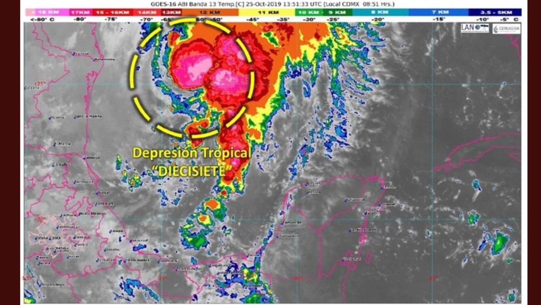 Depresión Tropical Diecisiete en el Golfo de México, 25 de octubre de 2019