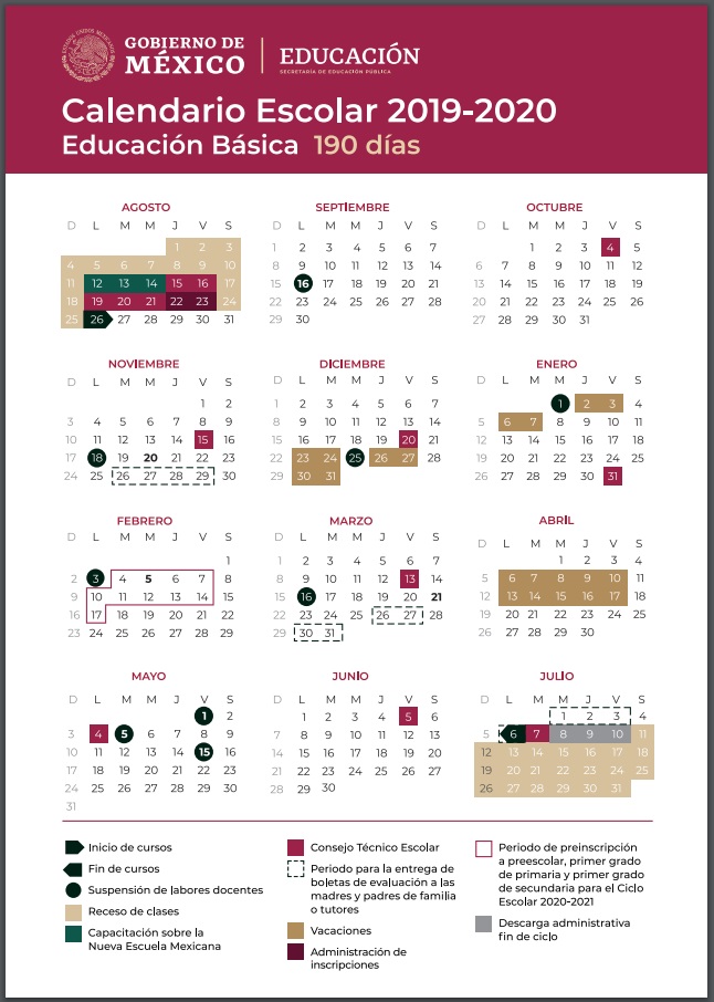 Foto: Calendario escolar 2019-2020 de la SEP. SEP