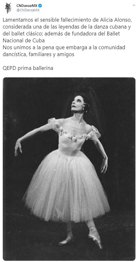 Foto Compañía Nacional de Danza de México lamenta la muerte de Alicia Alonso