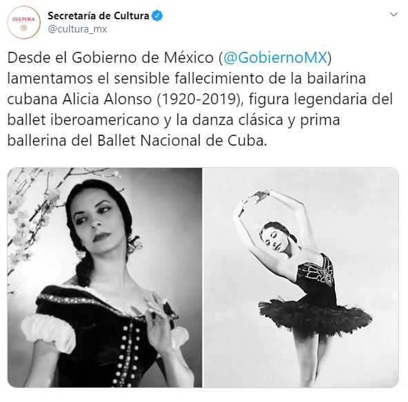 Foto Lamenta la Secretaría de Cultura la muerte de la bailarina Alicia Alonso