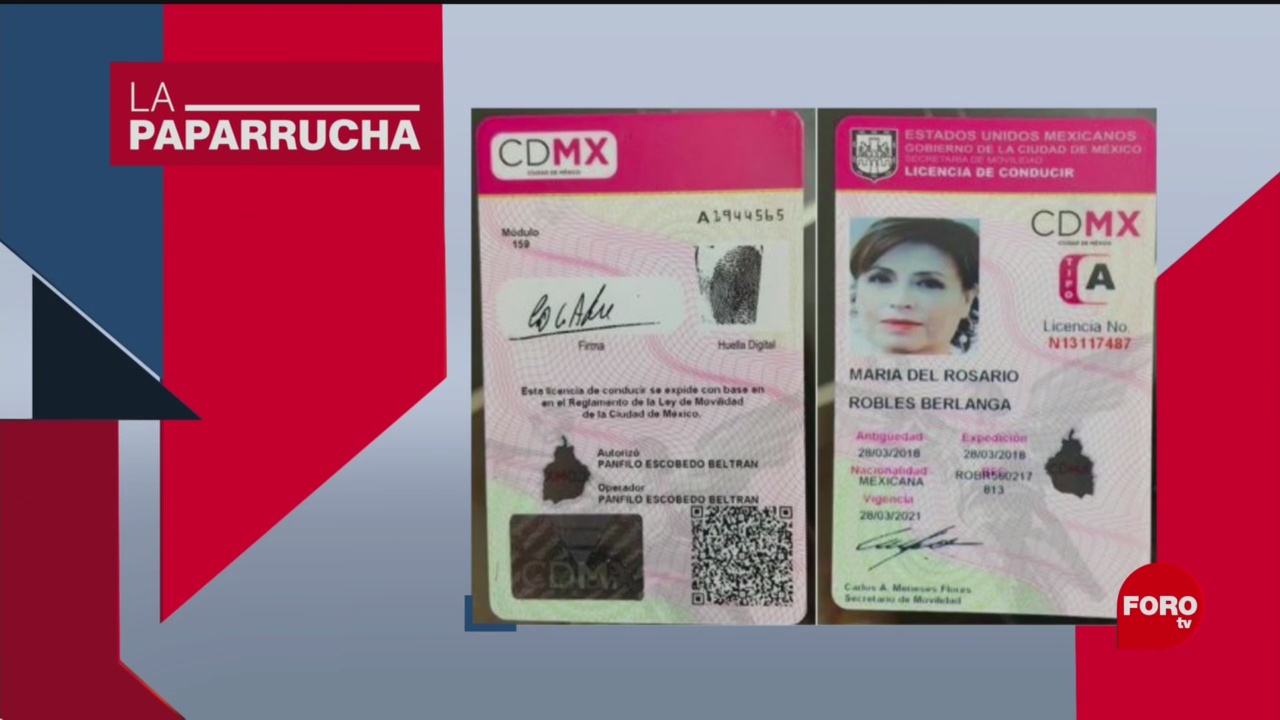 Foto: Licencia Conducir Rosario Robles Paparrucha Día 3 Octubre 2019