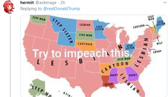IMAGEN Mapa de broma en respuesta al tuit del mapa electoral de Donald Trump (Twitter)