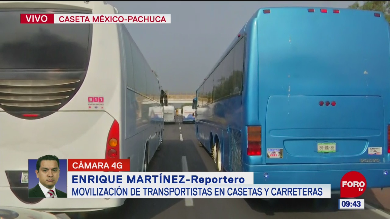 Movilización de transportistas en caseta México-Pachuca