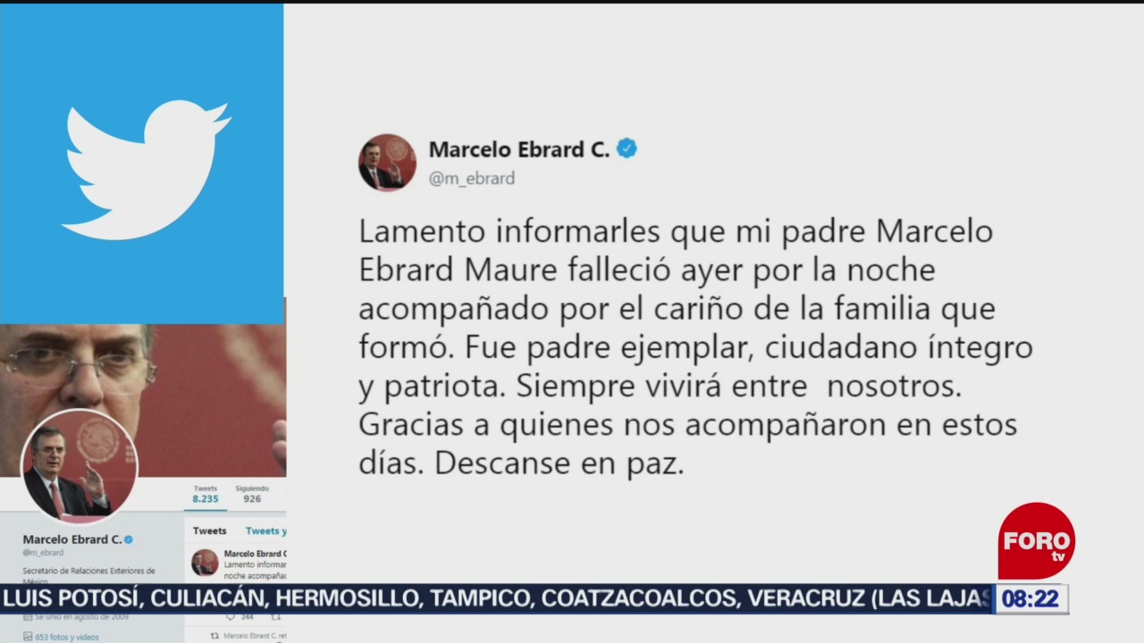 FOTO: Muere el padre del secretario de Relaciones Exteriores, Marcelo Ebrard, 13 octubre 2019