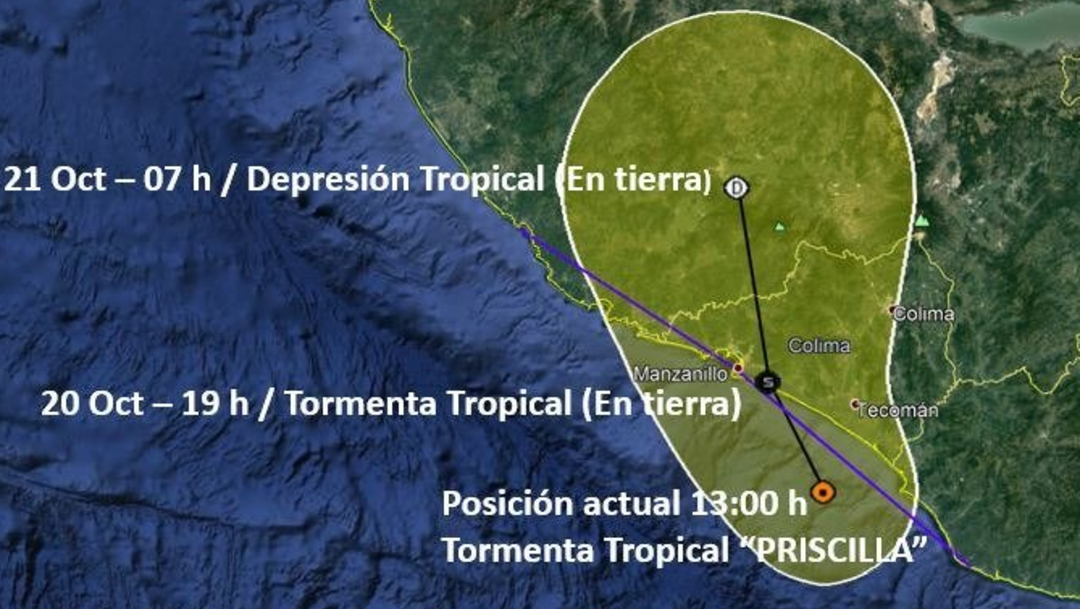 Foto: Hace unas horas, la Coordinación Nacional de Protección Civil decretó Alerta Amarilla en la región Centro, Norte, Sur y Oeste de Colima por el acercamiento de la tormenta tropical “Priscilla” 20 de octubre de 2019 (Twitter @PC_Colima)