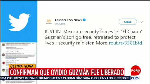 Foto: Reuters Informa Hijo Chapo Ovido Guzmán Fue Liberado 17 Octubre 2019