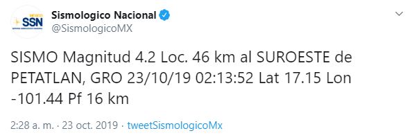 Foto Se registran tres sismos de magnitud 4.5 y 4.2 en Petatlán, Guerrero