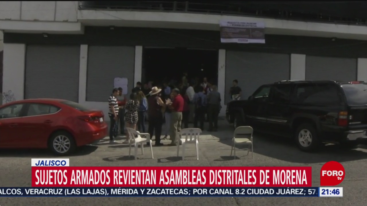 FOTO: Sujetos armados revientan asambleas distritales de Morena en Jalisco, 12 octubre 2019