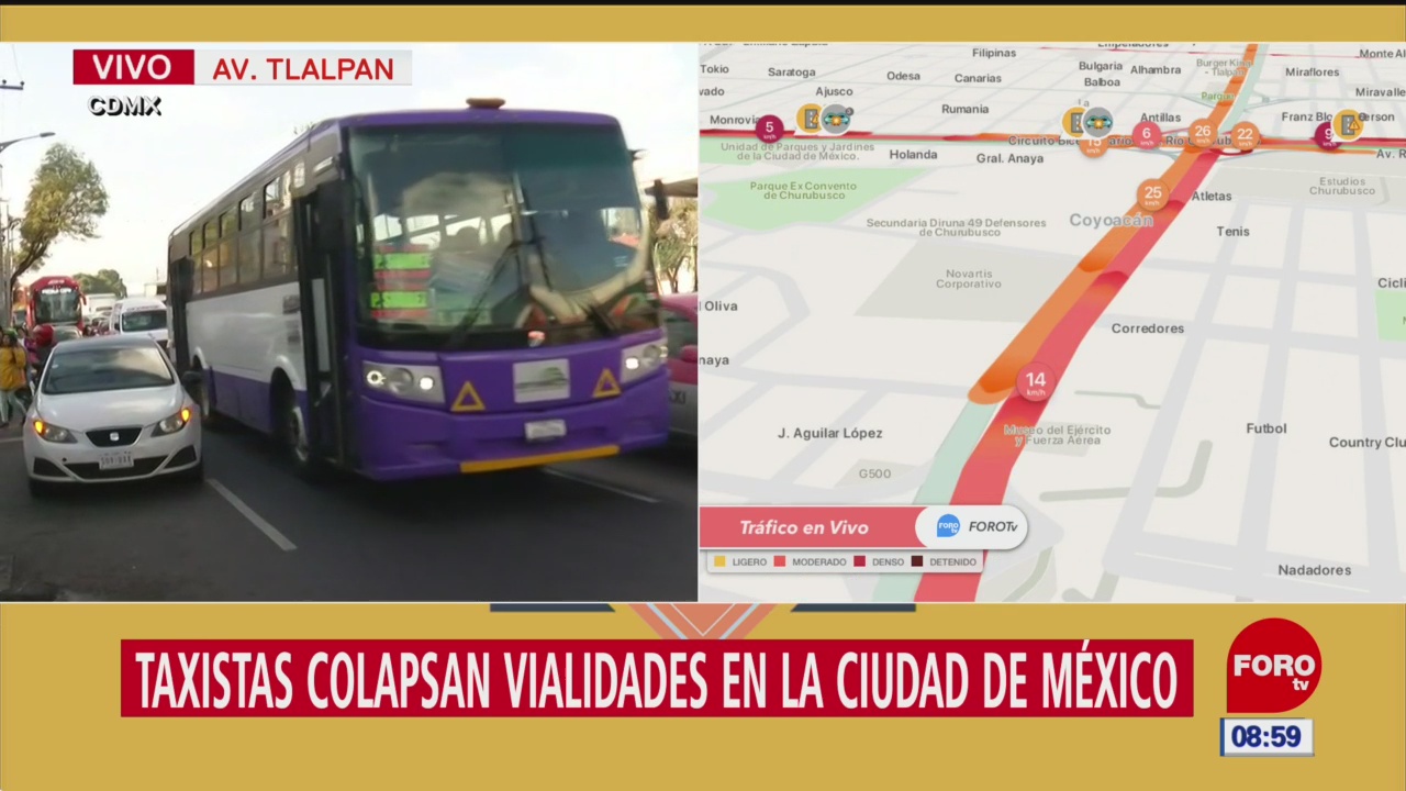 Taxistas colapsan vialidad en Tlalpan, en CDMX