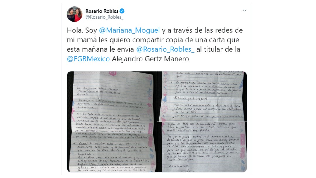 Foto: Rosario Robles envía carta al fiscal Gertz Manero, 22 de octubre de 2019, Ciudad de México