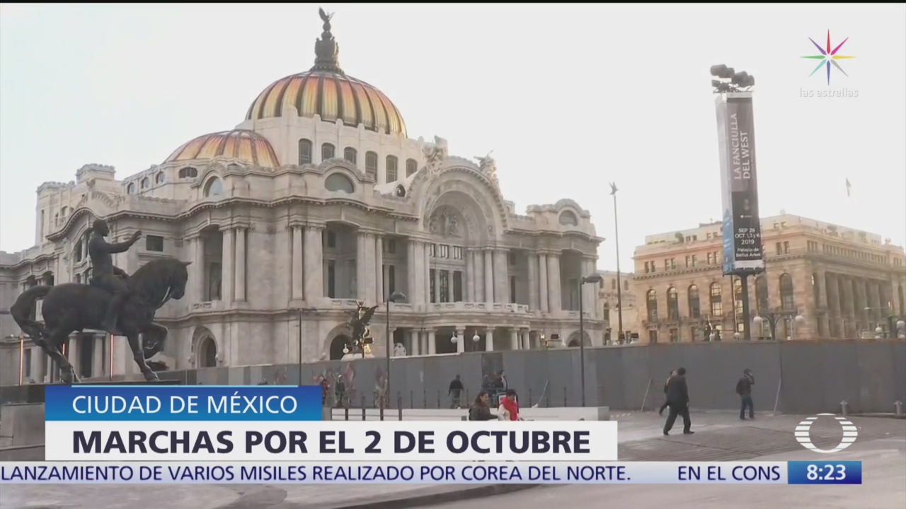 Vallas cubren Palacio de Bellas Artes previo a marcha del 2 de octubre