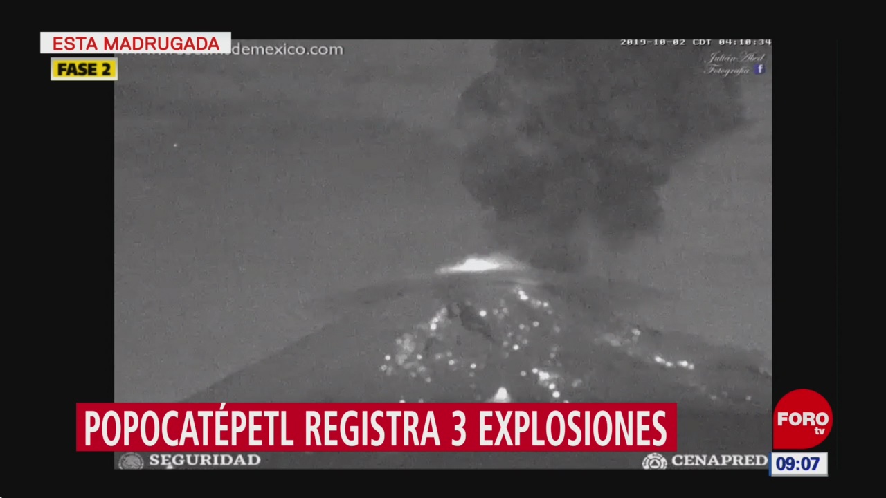 Volcán Popocatépetl registra explosión con fragmentos incandescentes