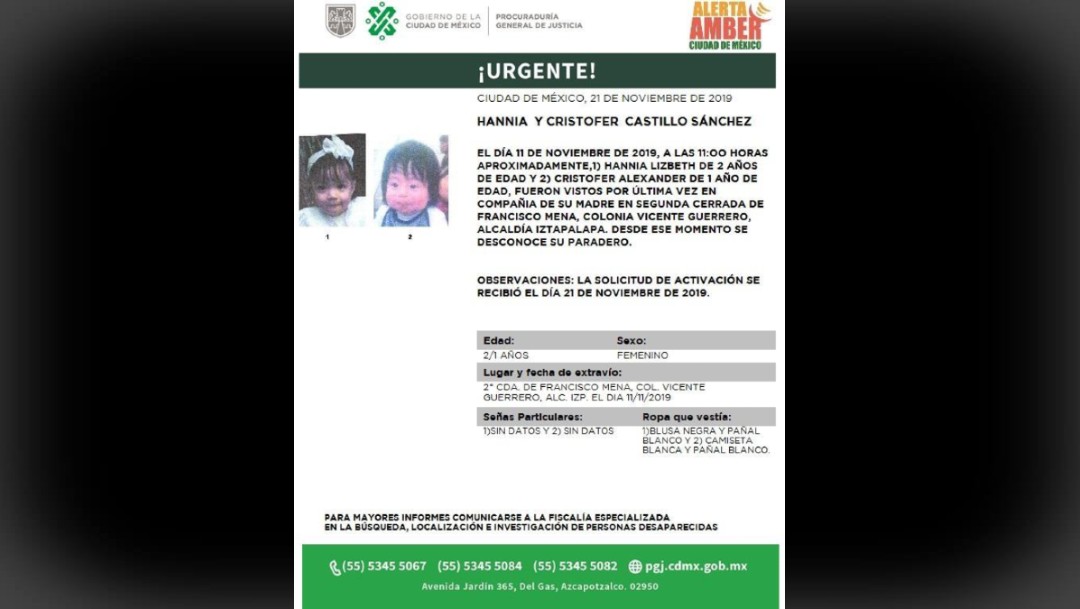 Foto: Activan Alerta Amber para localizar a Hannia y Cristofer Castillo Sánchez