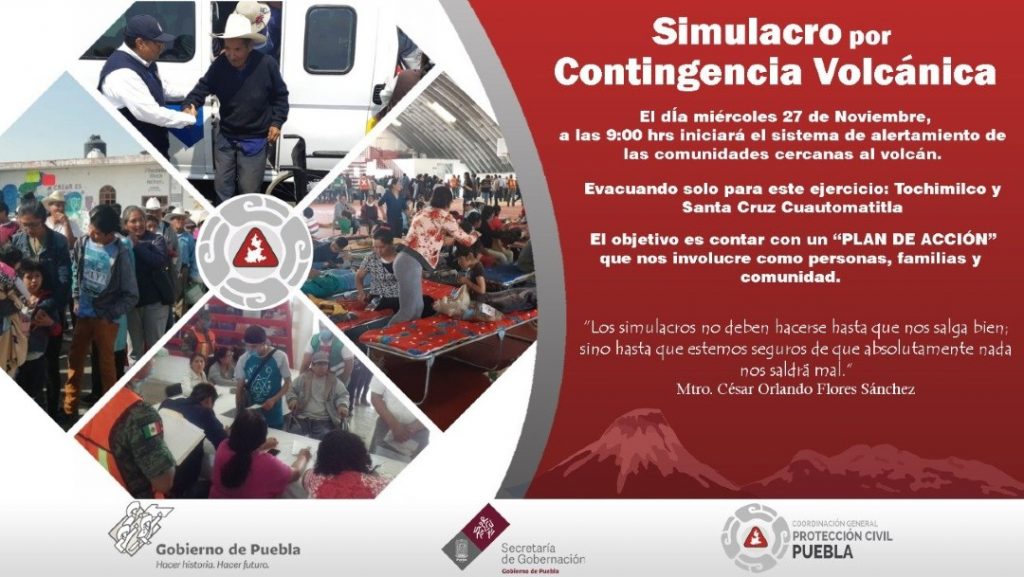 Alistan simulacro de evacuación por Popocatépet en Puebla