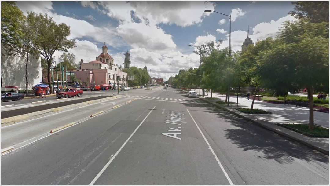 Imagen: Avenida Hidalgo dejará de ser de doble sentido, 3 de noviembre de 2019 (Google Maps)
