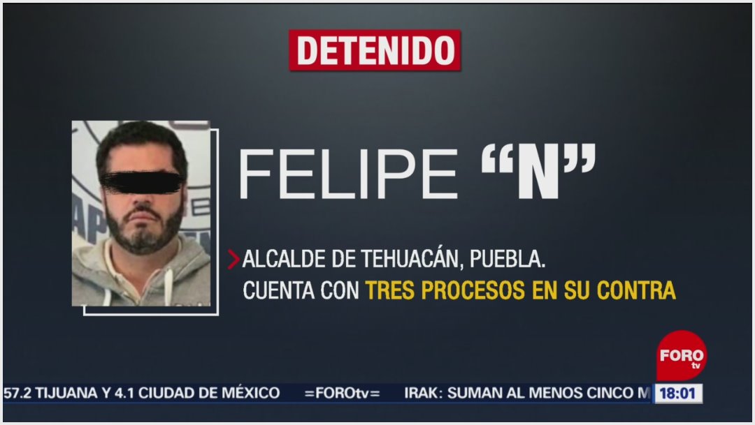 Foto: Felipe Patjane, alcalde de Tehuacán, fue detenido en la CDMX, 16 de noviembre de 2019 (Foro TV)