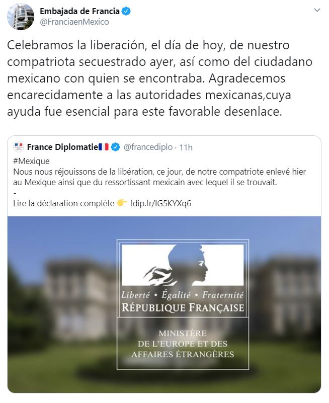 Embajada de Francia en México agradece a las autoridades mexicanas 